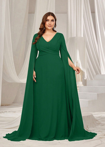 Темно-зелена святковий, вечірня сукня сукня-кейп, а-силует, з відкритою спиною SHEIN однотонна