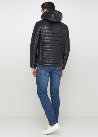 Черная зимняя куртка кожаная Leather Factory