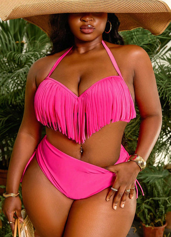Фуксиновый летний купальник (лиф, трусики) халтер, раздельный SHEIN