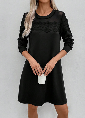 Черное кэжуал платье а-силуэт SHEIN однотонное