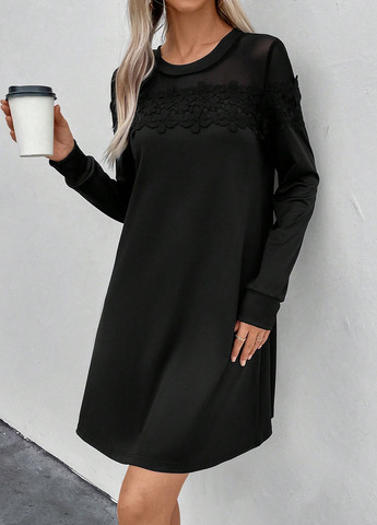 Черное кэжуал платье а-силуэт SHEIN однотонное