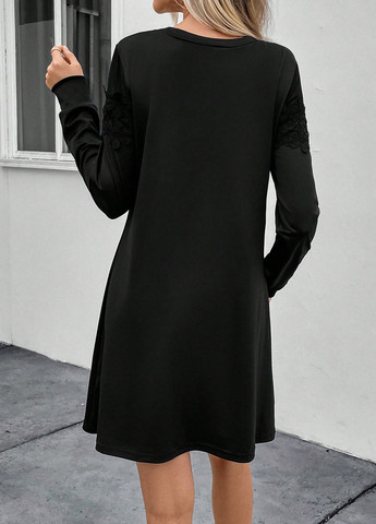 Черное кэжуал платье а-силуэт SHEIN однотонное