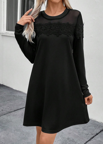 Черное кэжуал платье а-силуэт SHEIN однотонное