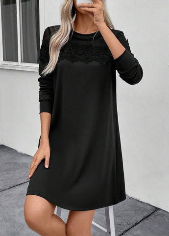 Черное кэжуал платье а-силуэт SHEIN однотонное