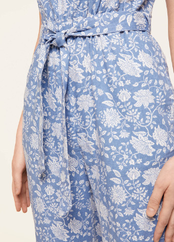 Комбінезон Springfield комбінезон-брюки квітковий темно-блакитний кежуал льон