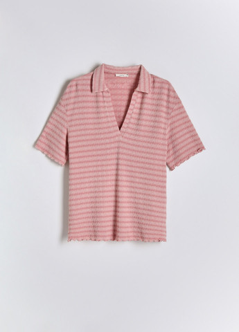Светло-розовая женская футболка-поло Reserved в полоску