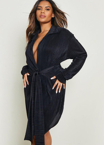 Черное кэжуал платье рубашка Boohoo однотонное