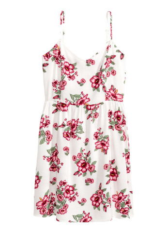 Белое кэжуал платье клеш H&M с цветочным принтом