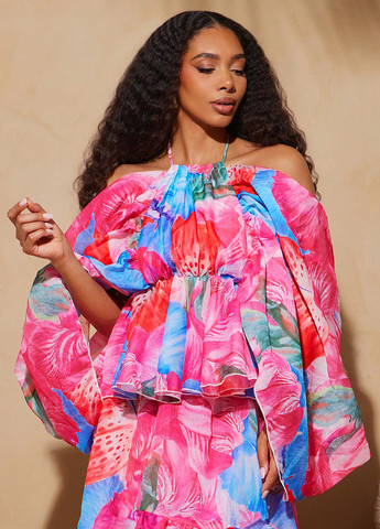 Комбінована блуза з баскою SHEIN