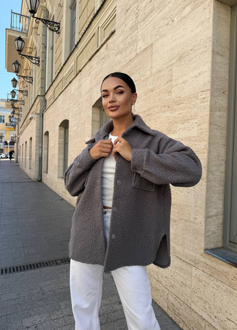 Серая кэжуал рубашка однотонная No Brand