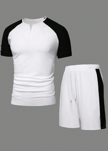 Чорно-білий літній костюм (футболка, шорти) з шортами SHEIN