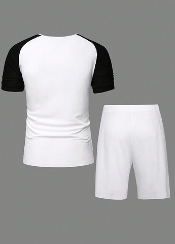 Чорно-білий літній костюм (футболка, шорти) з шортами SHEIN