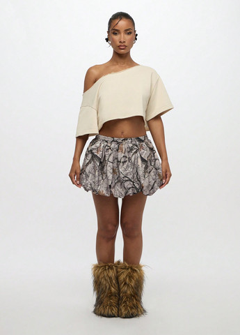 Разноцветная коктейльный, кэжуал с рисунком юбка SHEIN баллон