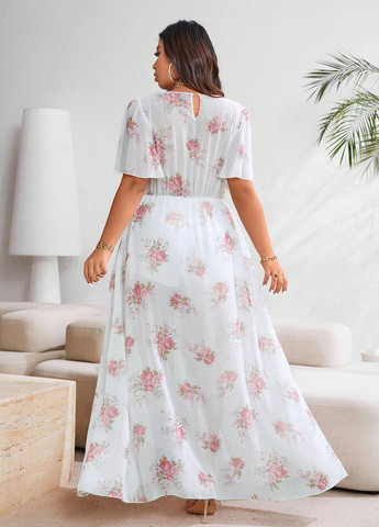 Комбінезон SHEIN комбінезон-шорти квітковий білий кежуал поліестер