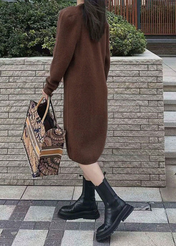 Кофейное кэжуал платье платье-свитер SHEIN однотонное