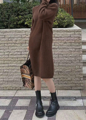 Кофейное кэжуал платье платье-свитер SHEIN однотонное