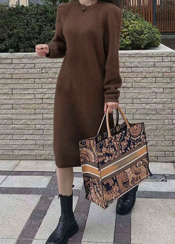 Кофейное кэжуал платье платье-свитер SHEIN однотонное