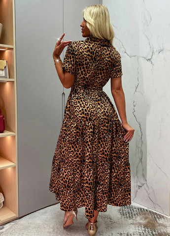 Коричневое кэжуал платье с юбкой-солнце, рубашка SHEIN леопардовый
