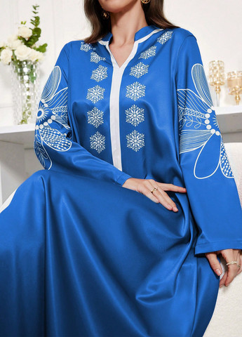 Синя кежуал, вечірня сукня SHEIN з малюнком