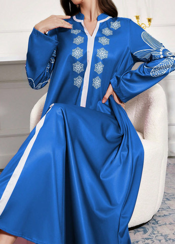 Синя кежуал, вечірня сукня SHEIN з малюнком