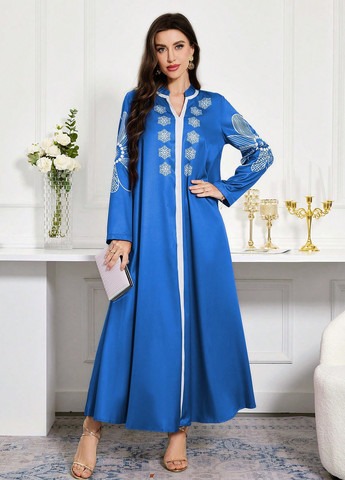 Синя кежуал, вечірня сукня SHEIN з малюнком