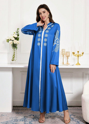 Синя кежуал, вечірня сукня SHEIN з малюнком