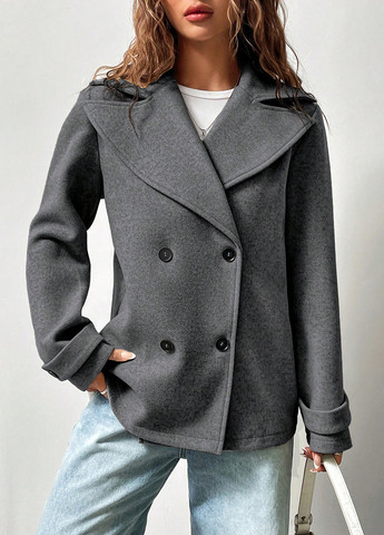 Темно-сіре Діловий, Кежуал напівпальто двобортне SHEIN однотонне