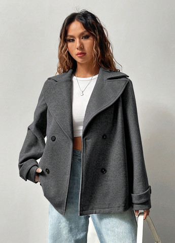 Темно-сіре Діловий, Кежуал напівпальто двобортне SHEIN однотонне