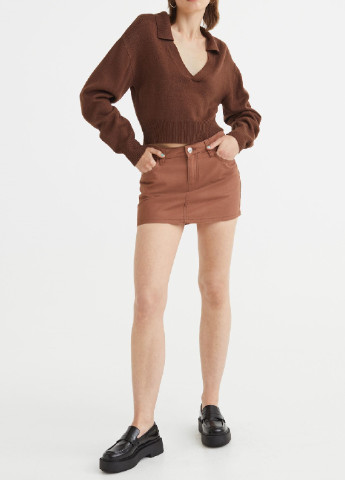 Темно-коричневый демисезонный свитер с воротнико H&M