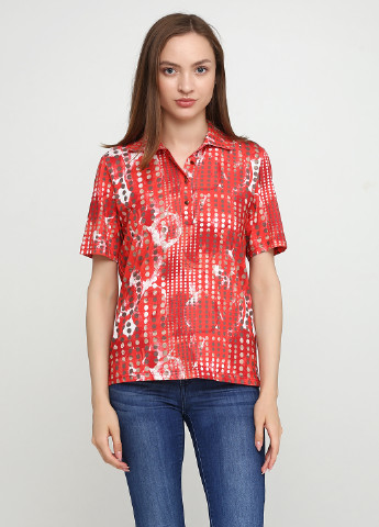 Красная женская футболка-поло BRANDTEX CLASSIC с абстрактным узором
