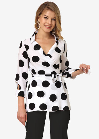 Черно-белая демисезонная блуза на запах Lila Kass