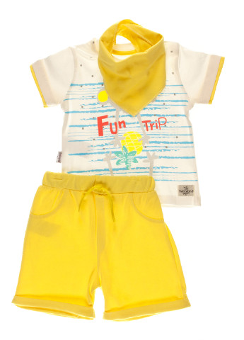 Жовтий літній комплект (футболка, шорти, манишка) Miniworld