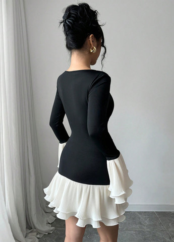 Черно-белое кэжуал платье футляр SHEIN колор блок