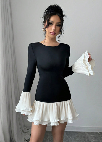 Черно-белое кэжуал платье футляр SHEIN колор блок