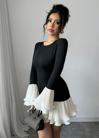 Черно-белое кэжуал платье футляр SHEIN колор блок