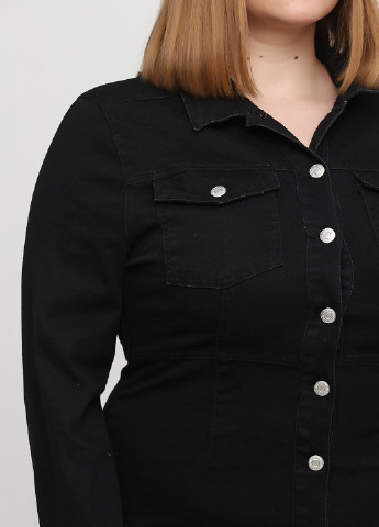 Черное джинсовое платье рубашка Denim однотонное