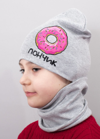 Детская шапка с хомутом КАНТА "Пончик" размер 48-52 серый (OC-811) Канта (220180422)