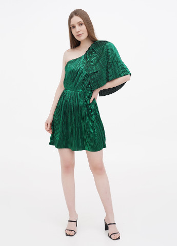 Зеленое коктейльное платье на одно плечо, клеш, плиссированное Motivi однотонное