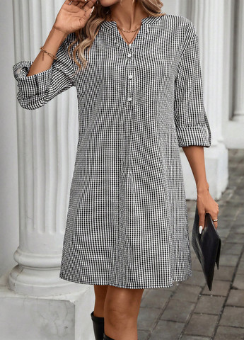 Черно-белое кэжуал платье SHEIN в клетку