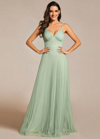 Мятное вечернее платье в стиле ампир, плиссированное, с открытой спиной SHEIN однотонное