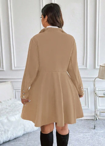 Коричневое демисезонное Пальто двубортное SHEIN