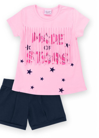 Синий летний костюм десткий футболка со звездочками с шортами (9036-110g-pink) Breeze