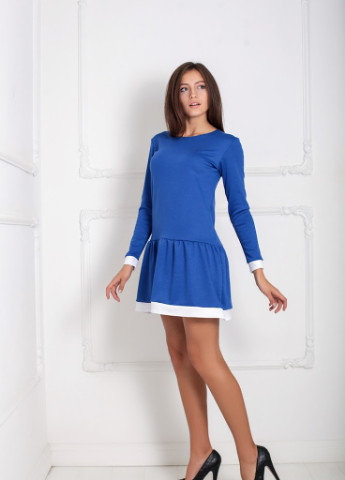 Синя кежуал повсякденна сукня з м'якого французького трикотажу з спідницею воланом bolivia Podium однотонна