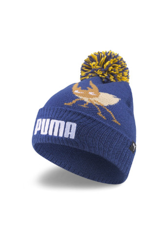 Детская шапка Small World Pom-Pom Beanie Youth Puma однотонная синяя спортивная полиамид, акрил