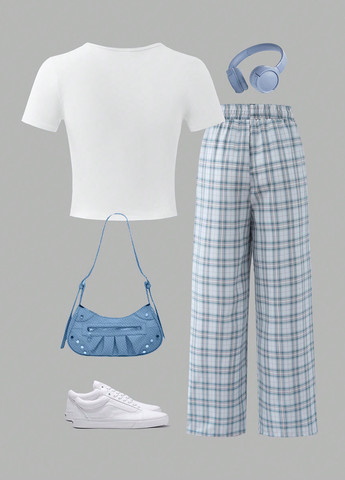 Комбинированный летний костюм (футболка, брюки) SHEIN