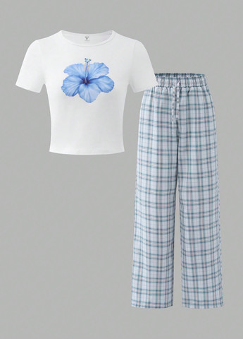 Комбинированный летний костюм (футболка, брюки) SHEIN