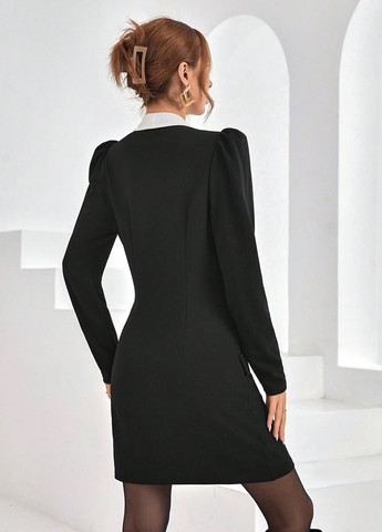 Черное деловое, кэжуал платье платье-жакет SHEIN однотонное