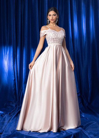 Кремовое вечернее платье с юбкой-солнце, с открытой спиной SHEIN однотонное