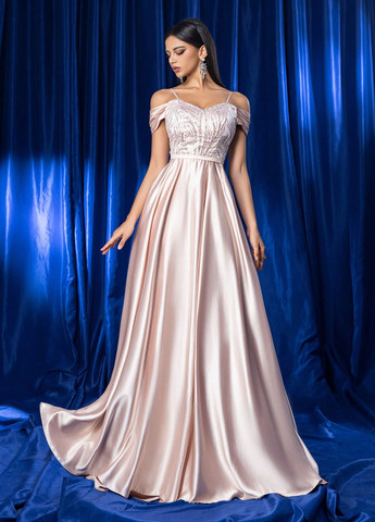 Кремовое вечернее платье с юбкой-солнце, с открытой спиной SHEIN однотонное