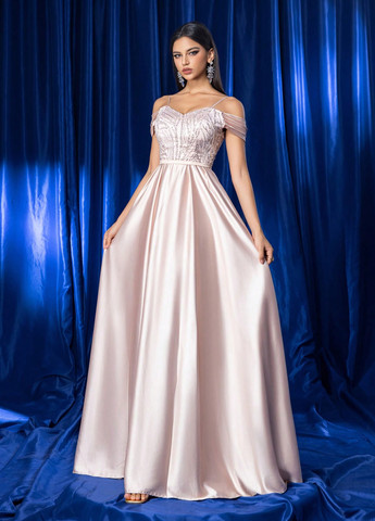 Кремовое вечернее платье с юбкой-солнце, с открытой спиной SHEIN однотонное